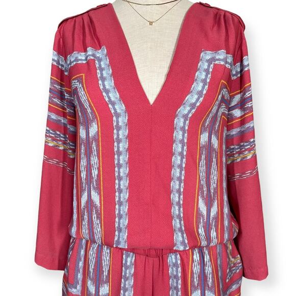 BCBGMAXAZRIA Chiffon Romper Soren Print RollTab Sleeve Pink Coastal Beach Chic - Picture 4 of 13